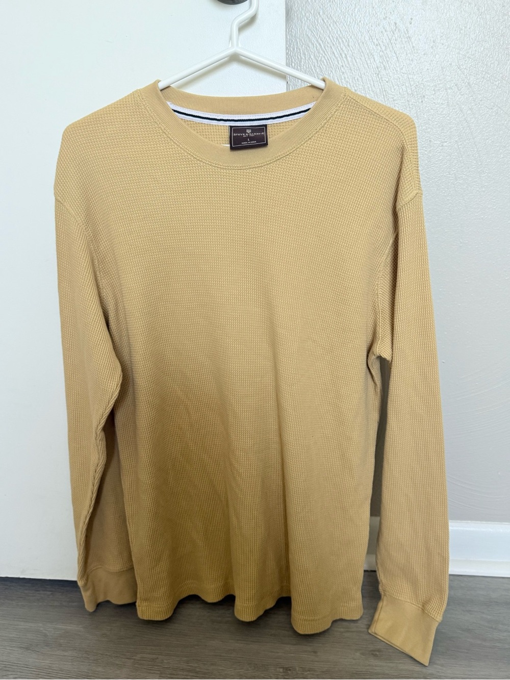 Men's Long-Sleeve Waffle Crewneck Shirt - Tan, Steve & Barry